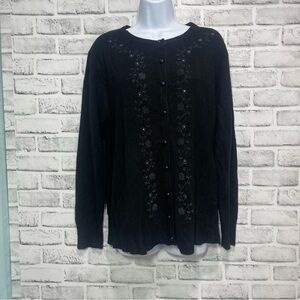 Jon & Ana New York Black Faded Floral Beaded Button Down Cardigan 1X